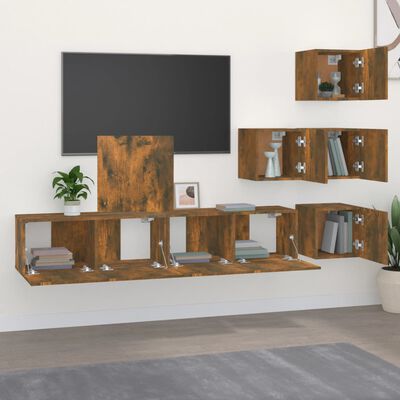 vidaXL füstös tölgyszínű falra szerelhető szerelt fa TV-szekrény