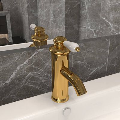 vidaXL aranyszínű fürdőszobai mosdócsaptelep 130 x 180 mm