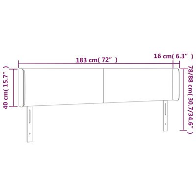 vidaXL sötétszürke bársony LED-es fejtámla 183 x 16 x 78/88 cm
