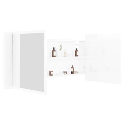 vidaXL magasfényű fehér akril LED-es fürdőszobai tükrös szekrény