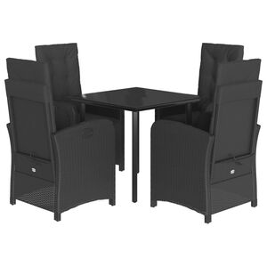 vidaXL 5 r&eacute;szes fekete polyrattan kerti &eacute;tkezőgarnit&uacute;ra p&aacute;rn&aacute;kkal