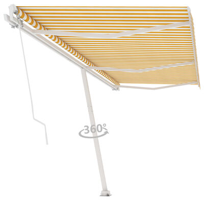 vidaXL sárga-fehér kézzel kihúzható póznás napellenző 600 x 300 cm