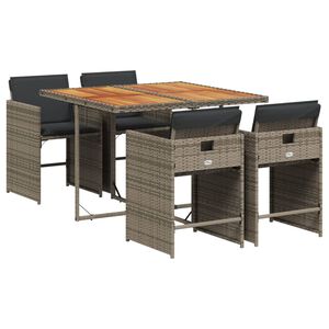 vidaXL 5 r&eacute;szes sz&uuml;rke polyrattan kerti &eacute;tkezőgarnit&uacute;ra p&aacute;rn&aacute;val