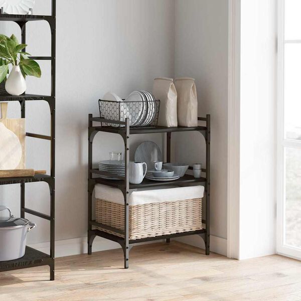 vidaXL Konyhai kocsi Fekete t&ouml;lgy 50 x 35 x 75.5 cm Faanyag