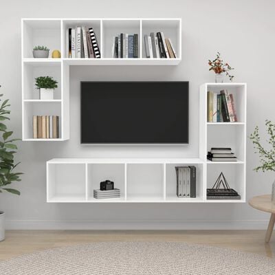 vidaXL 4 részes fehér forgácslap TV-szekrény szett