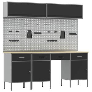 vidaXL Munkaszekr&eacute;ny K&eacute;szlet 10 pcs Fekete Porsz&oacute;rt Ac&eacute;l &eacute;s M&eacute;rn&ouml;ki Fa