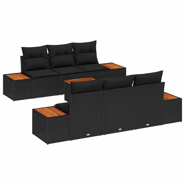 vidaXL Kerti Kanap&eacute; Szett p&aacute;rn&aacute;val t&aacute;rol&oacute;val 7 pcs Fekete Poli rattan