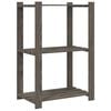 vidaXL 3 szintes sz&uuml;rke t&ouml;m&ouml;r fenyőfa t&aacute;rol&oacute;&aacute;llv&aacute;ny 60x38x90 cm