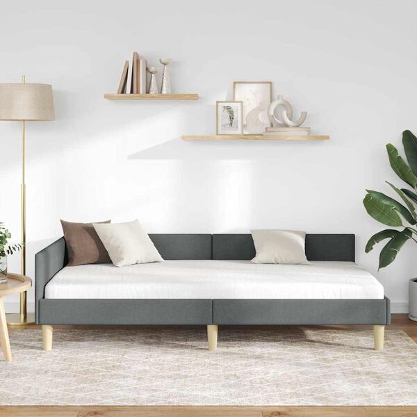 vidaXL Sarokágy keret fejtámlával Sötétszürke 100 x 200 cm szövet