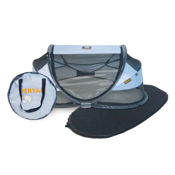 DERYAN Baby Luxe kék felállítható utazóágy szúnyoghálóval