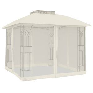 vidaXL kr&eacute;msz&iacute;nű ac&eacute;l dupla tetős pavilon h&aacute;l&oacute;s falakkal 2,94 x 2,94 m