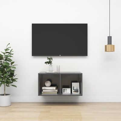 vidaXL magasfényű szürke forgácslap fali TV-szekrény 37 x 37 x 72 cm