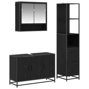vidaXL F&uuml;rdőszoba b&uacute;tor szett 3 db Fekete t&ouml;lgy 35 x 37,5 x 166 cm
