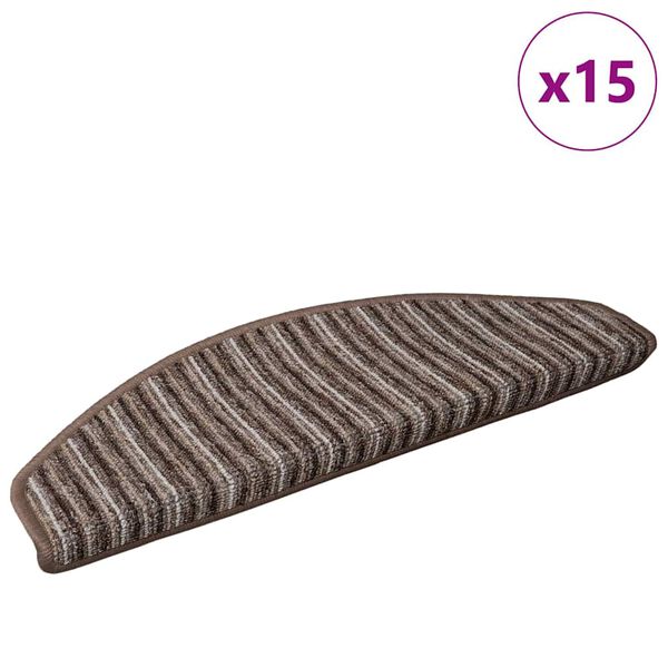 vidaXL &Ouml;ntapad&oacute;s l&eacute;pcsőszőnyegek 15 pcs Barna 65 x 21 x 4 cm
