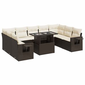 vidaXL 10 r&eacute;szes barna polyrattan kerti &uuml;lőgarnit&uacute;ra p&aacute;rn&aacute;kkal