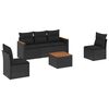 vidaXL 6 r&eacute;szes fekete polyrattan kerti &uuml;lőgarnit&uacute;ra p&aacute;rn&aacute;kkal