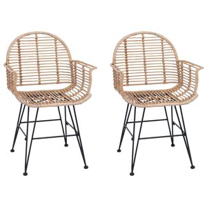 vidaXL &Eacute;tkezősz&eacute;k 2 pcs Term&eacute;szetes 44 x 44 x 74 cm Rattan &eacute;s Vas