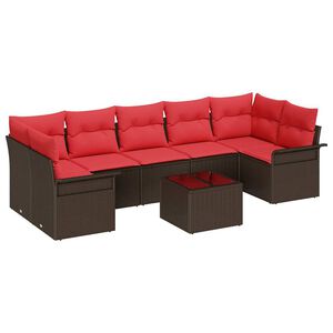 vidaXL Kerti Kanap&eacute; Szett p&aacute;rn&aacute;val 8 pcs Beige &eacute;s Piros polirattan