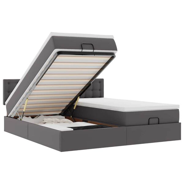 vidaXL sz&uuml;rke műbőr ottom&aacute;n &aacute;gy matracokkal & LED-ek 160x200cm