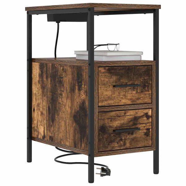 vidaXL &Eacute;jjeliszekr&eacute;ny fi&oacute;kkal F&uuml;st&ouml;lt t&ouml;lgy 30 x 48 x 61 cm Faanyag