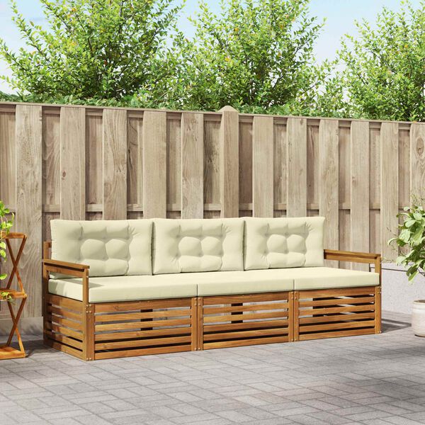 vidaXL K&uuml;lt&eacute;ri kanap&eacute; szett p&aacute;rn&aacute;val 3 pcs Term&eacute;szetes &eacute;s kr&eacute;msz&iacute;nű