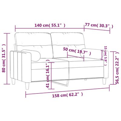 vidaXL 2 személyes világosszürke szövet kanapé díszpárnákkal 140 cm