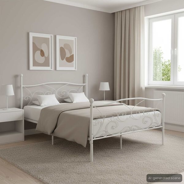 vidaXL fehér fém ágykeret lécezett ágyráccsal 140 x 200 cm