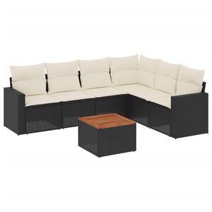 vidaXL 7 r&eacute;szes fekete polyrattan kerti &uuml;lőgarnit&uacute;ra p&aacute;rn&aacute;val