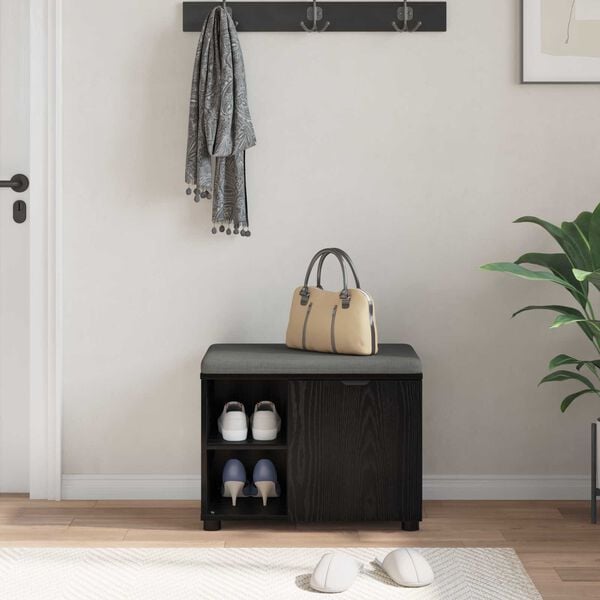 vidaXL Előt&eacute;r pad Fekete T&ouml;lgy 60 x 38 x 46 cm Műanyag Fa &eacute;s Sz&ouml;vet