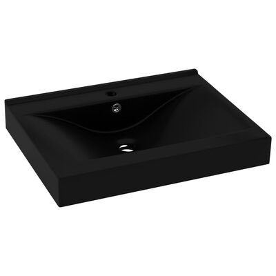 vidaXL matt fekete kerámia luxus mosdókagyló csapfurattal 60x46 cm