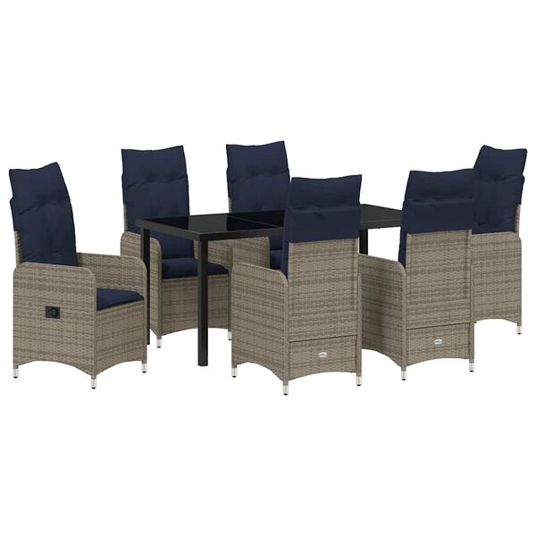 vidaXL Asztal &eacute;s sz&eacute;k szett p&aacute;rn&aacute;val 7 pcs Sz&uuml;rke PE Rattan