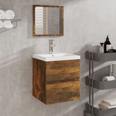 vidaXL füstös tölgy színű szerelt fa fürdőszobaszekrény tükörrel
