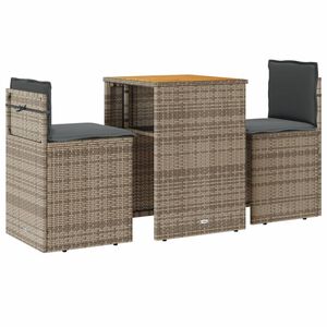 vidaXL 3 r&eacute;szes sz&uuml;rke polyrattan bisztr&oacute;garnit&uacute;ra p&aacute;rn&aacute;kkal
