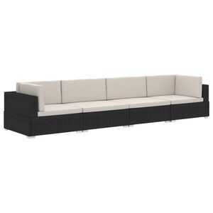 vidaXL 4-r&eacute;szes fekete polyrattan kerti kanap&eacute;szett p&aacute;rn&aacute;kkal
