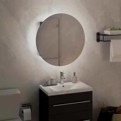 vidaXL szürke fürdőszoba-szekrény kerek tükörrel/LED-del 40x40x17,5 cm