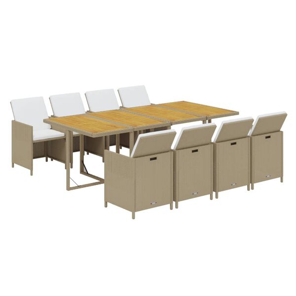 vidaXL 9 r&eacute;szes b&eacute;zs polyrattan kerti &eacute;tkezőgarnit&uacute;ra p&aacute;rn&aacute;kkal