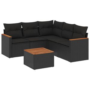 vidaXL 6 r&eacute;szes fekete polyrattan kerti &uuml;lőgarnit&uacute;ra p&aacute;rn&aacute;kkal