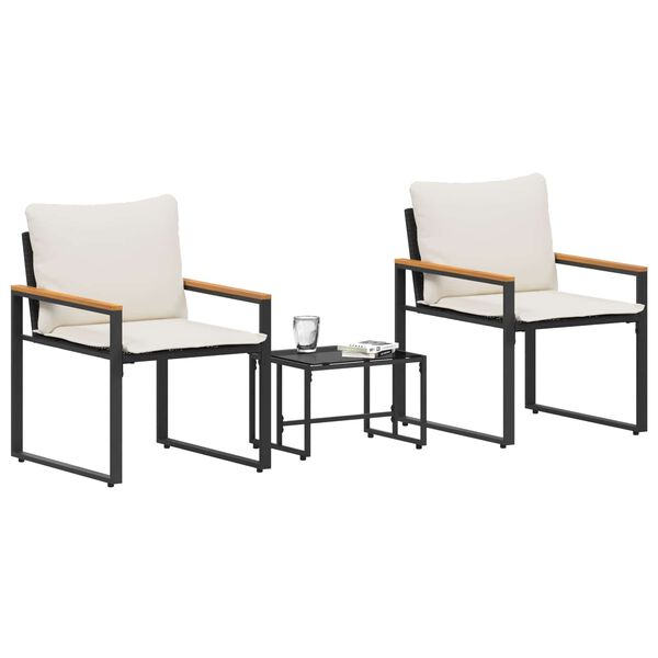 vidaXL B&uacute;tor szettek p&aacute;rn&aacute;val 3 pcs Fekete &eacute;s kr&eacute;mfeh&eacute;r Rattan