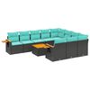 vidaXL 11 r&eacute;szes fekete polyrattan kerti &uuml;lőgarnit&uacute;ra p&aacute;rn&aacute;kkal