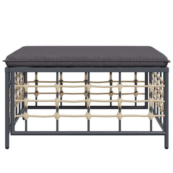 vidaXL sötétszürke polyrattan kerti lábtartó bézs párnával