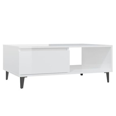 vidaXL magasfényű fehér forgácslap dohányzóasztal 90 x 60 x 35 cm