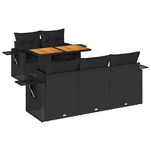 vidaXL 6 r&eacute;szes fekete polyrattan kerti &uuml;lőgarnit&uacute;ra p&aacute;rn&aacute;kkal