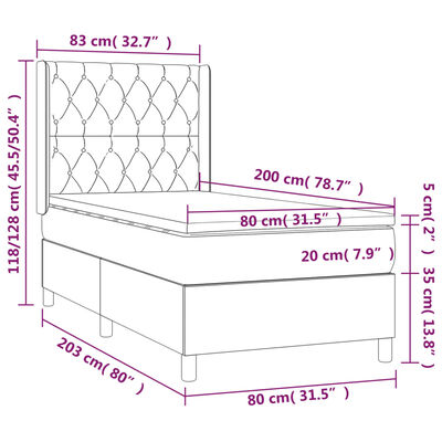 vidaXL krémszínű szövet rugós és LED-es ágy matraccal 80 x 200 cm