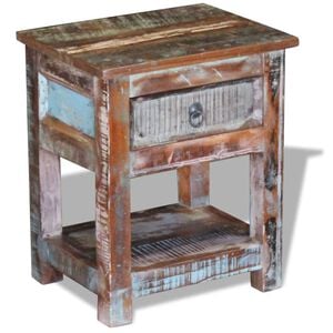 vidaXL 1 fi&oacute;kos t&ouml;m&ouml;r &uacute;jrahasznos&iacute;tott fa kisasztal 43 x 33 x 51 cm