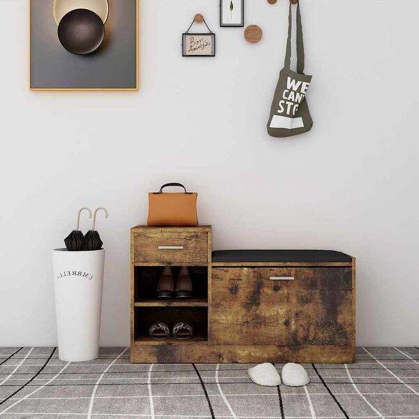 vidaXL f&uuml;st&ouml;lt t&ouml;lgy sz&iacute;nű szerelt fa cipőt&aacute;rol&oacute; pad 94,5 x 31 x 57 cm