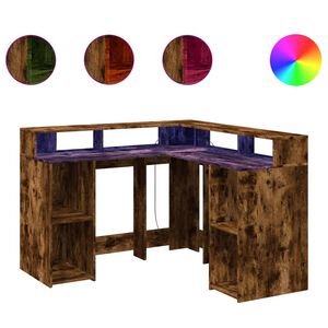 vidaXL f&uuml;st&ouml;s t&ouml;lgy sz&iacute;nű szerelt fa &iacute;r&oacute;asztal LED-ekkel 130x130x91 cm