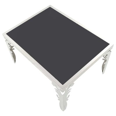 vidaXL tükrös dohányzóasztal rozsdamentes acél + üveg 80 x 60 x 44 cm