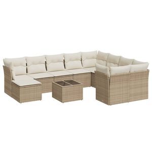 vidaXL 11 r&eacute;szes b&eacute;zs polyrattan kerti &uuml;lőgarnit&uacute;ra p&aacute;rn&aacute;kkal