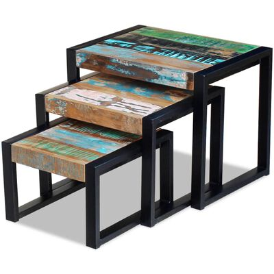 vidaXL 3 darab egymásba rakható tömör újrahasznosított fa asztal