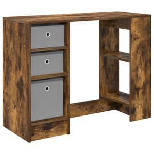 vidaXL Asztal fi&oacute;kkal polcokkal F&uuml;st&ouml;lt t&ouml;lgy 100 x 40 x 75 cm Faanyag